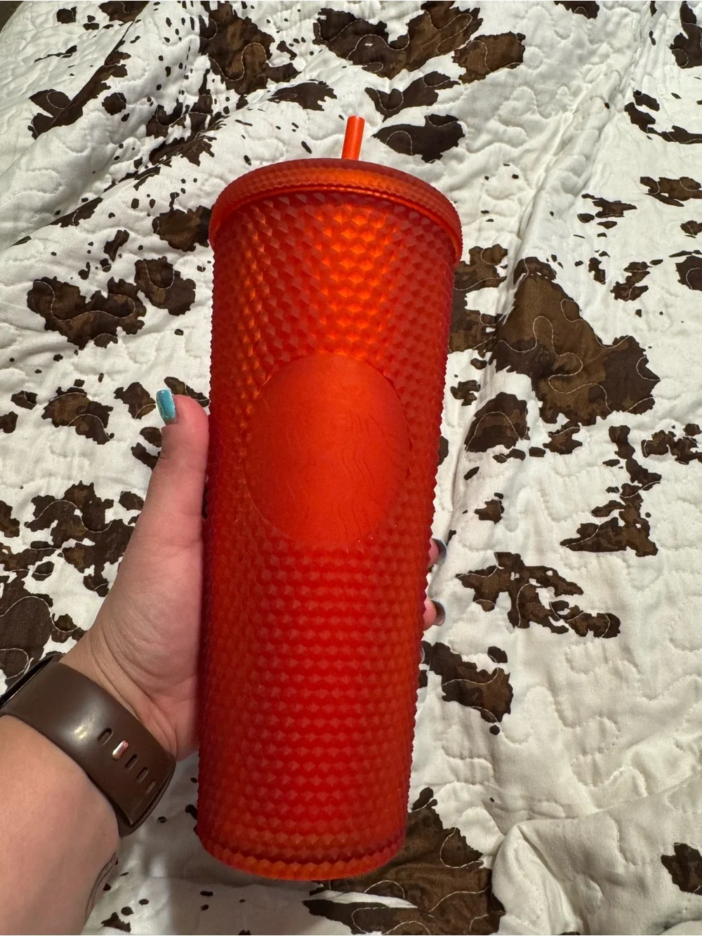 Starbucks Textured Orange Red Tumbler with Straw